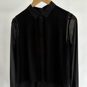 All Saints Radial Long Sleeve Silk Shirt Dress Black